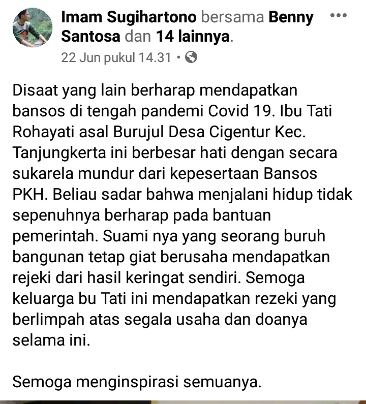 Seorang Ibu Mengundurkan Diri Dari Keanggotan Penerima Bansos Program Keluarga Harapan